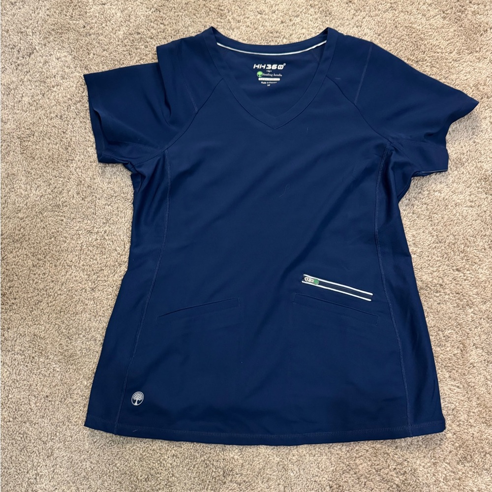 Healing Hands Deep Blue V-Neck Scrub Top